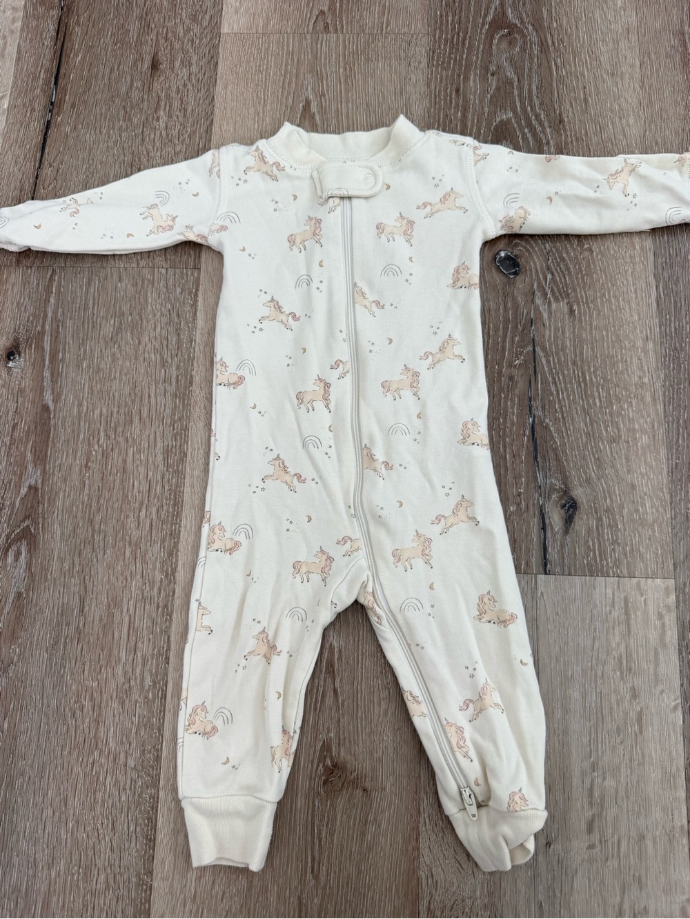 Quincy Mae Cream Unicorn Zip-Front Footie